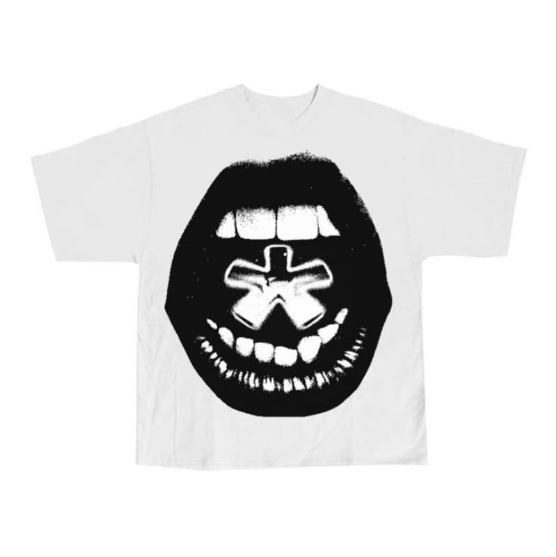 Vintage Y2K Harajuku New T-shirt Graphic Printing Cotton Top Men And Women Gothic Big Mouth Pattern Street Casual T-Shirt Tide Unisex Crewneck Cotton