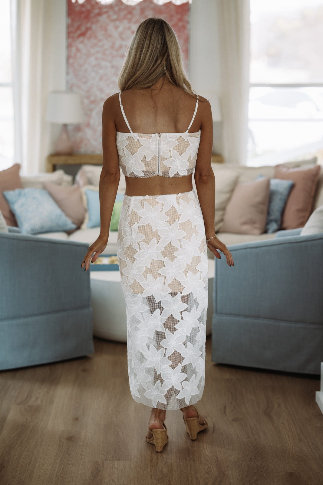 Modern Muse Crop Top and Maxi Skirt Set - White and Taupe