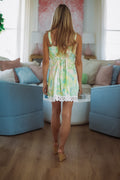 Darling Petals Mini Dress - Green and Peach