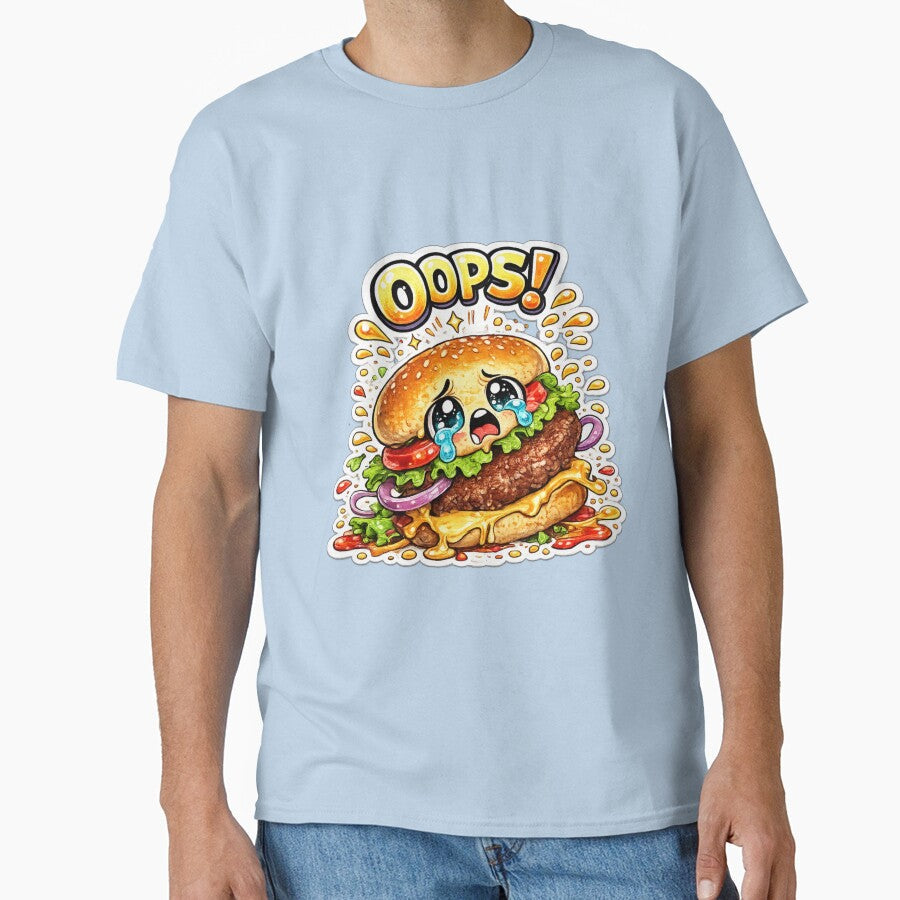 Oops Burger – Cute Kawaii Dropped Burger Manga Design by Kevin Shearer Unisex T-shirt, Sweatshirt, Hoodie, Long Sleeve Tee